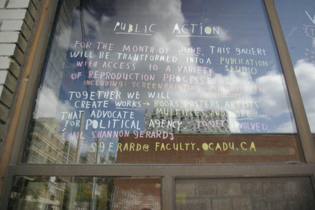 Public Action notice outside the Student Gallery